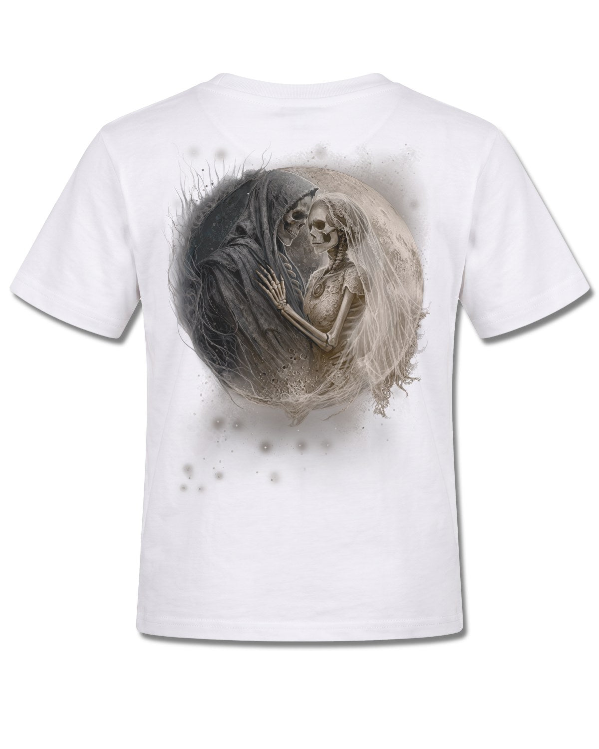Spiral Last Dance design, back view on White K105, Rock Off Retail official merch