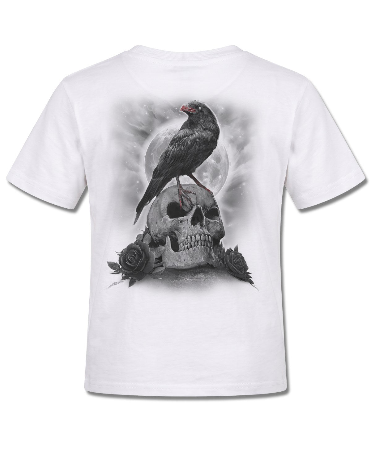 Spiral Grave Walker design, back view on White K105, Rock Off Retail official merch