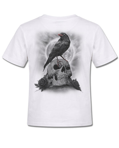 Spiral Grave Walker design, back view on White K105, Rock Off Retail official merch
