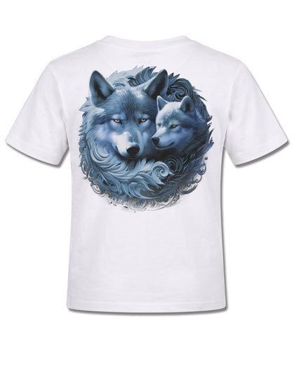 Spiral Wolf Guardian design, back view on White K105, Rock Off Retail official merch