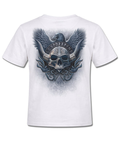 Spiral Odin's Warrior design, back view on White K105, Rock Off Retail official merch