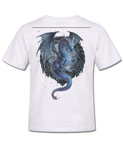 Spiral Storm Dragon design, back view on White K105, Rock Off Retail official merch