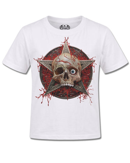 Spiral Creeping Curse design, front view on White K105, Rock Off Retail official merch
