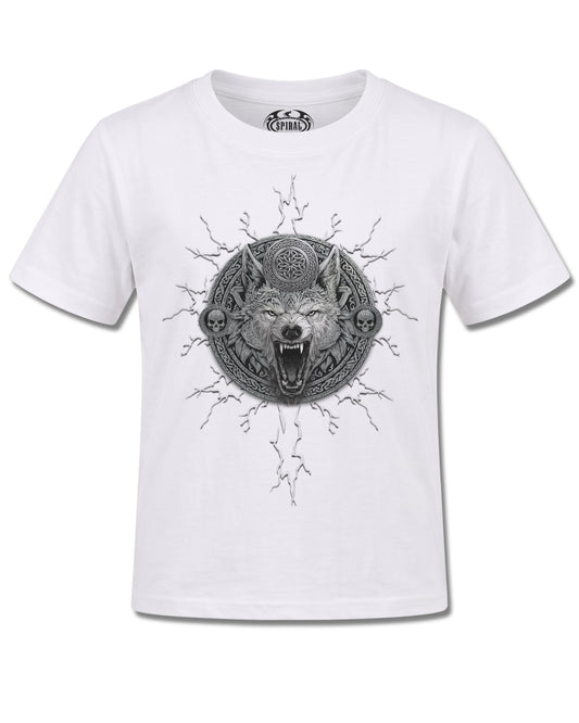 Spiral Valhalla design, front view on White K105, Rock Off Retail official merch