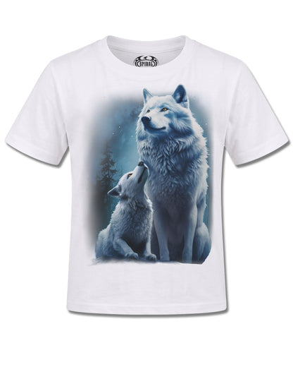 Spiral Wolf Guardian design, front view on White K105, Rock Off Retail official merch
