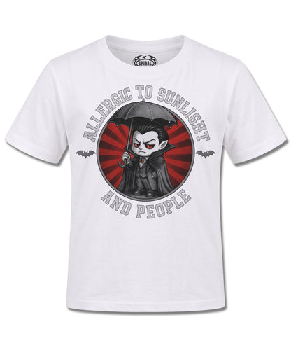 Spiral Allergies design, front view on White K106, Rock Off Retail official merch