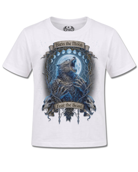 Spiral Fear The Beast design, front view on White K106, Rock Off Retail official merch
