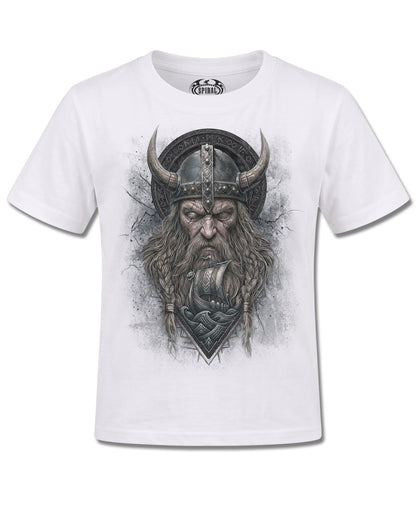 Spiral Viking Norseman design, front view on White K106, Rock Off Retail official merch