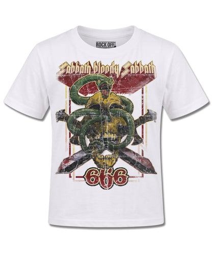 Black Sabbath Bloody Sabbath 666 (Black Sabbath) design, front view on White K106, Rock Off Retail official merch