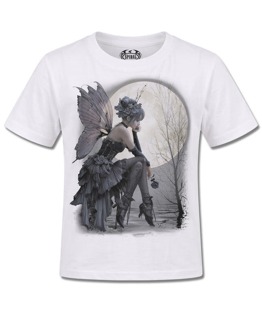 Spiral Reflections design, front view on White K106, Rock Off Retail official merch