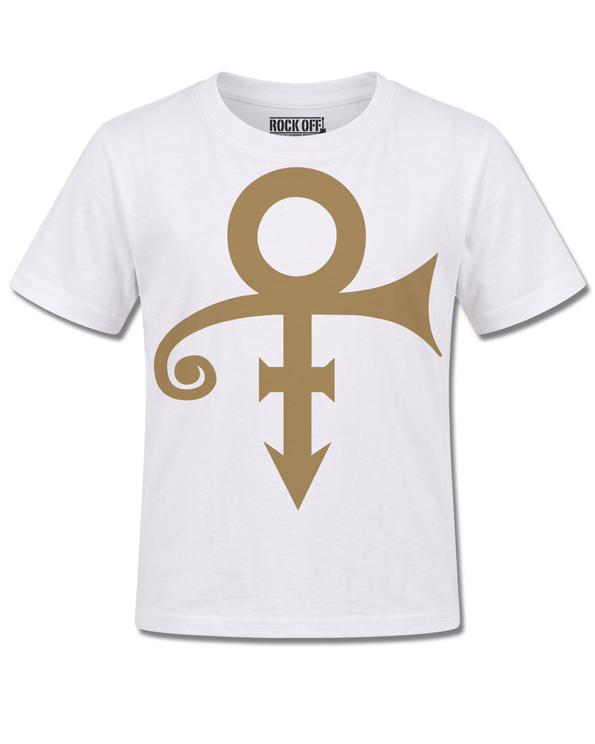 Prince Symbol (Prince) design, front view on White K106, Rock Off Retail official merch
