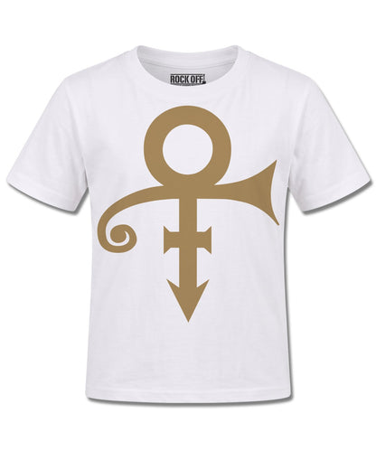Prince Symbol (Prince) design, front view on White K106, Rock Off Retail official merch