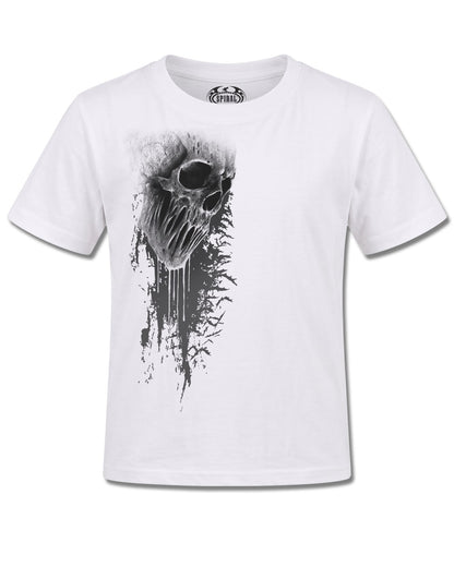 Spiral Bat Curse design, front view on White K106, Rock Off Retail official merch