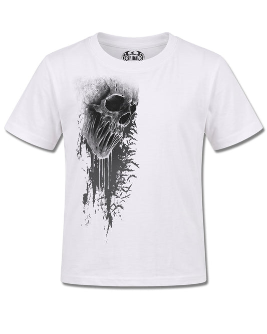 Spiral Bat Curse design, front view on White K106, Rock Off Retail official merch