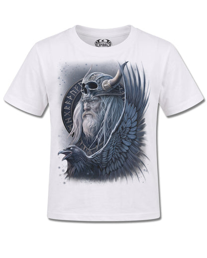 Spiral Odin's Warrior design, front view on White K106, Rock Off Retail official merch