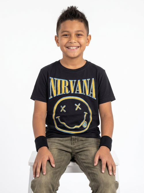 Nirvana - Yellow Happy Face - Kids T-Shirt, second view