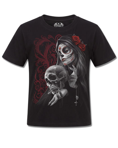 Spiral Love Is Dead design, front view on Black K121, Rock Off Retail official merch