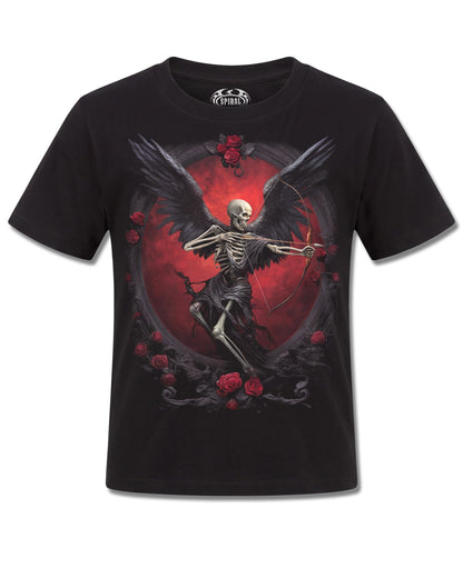 Spiral Cupid's Curse design, front view on Black K121, Rock Off Retail official merch