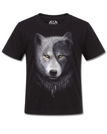 Spiral Wolf Chi design, front view on Black K121, Rock Off Retail official merch