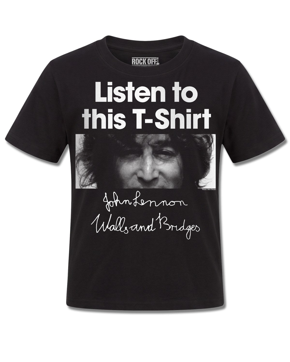 John Lennon Listen (John Lennon) design, front view on Black K121, Rock Off Retail official merch