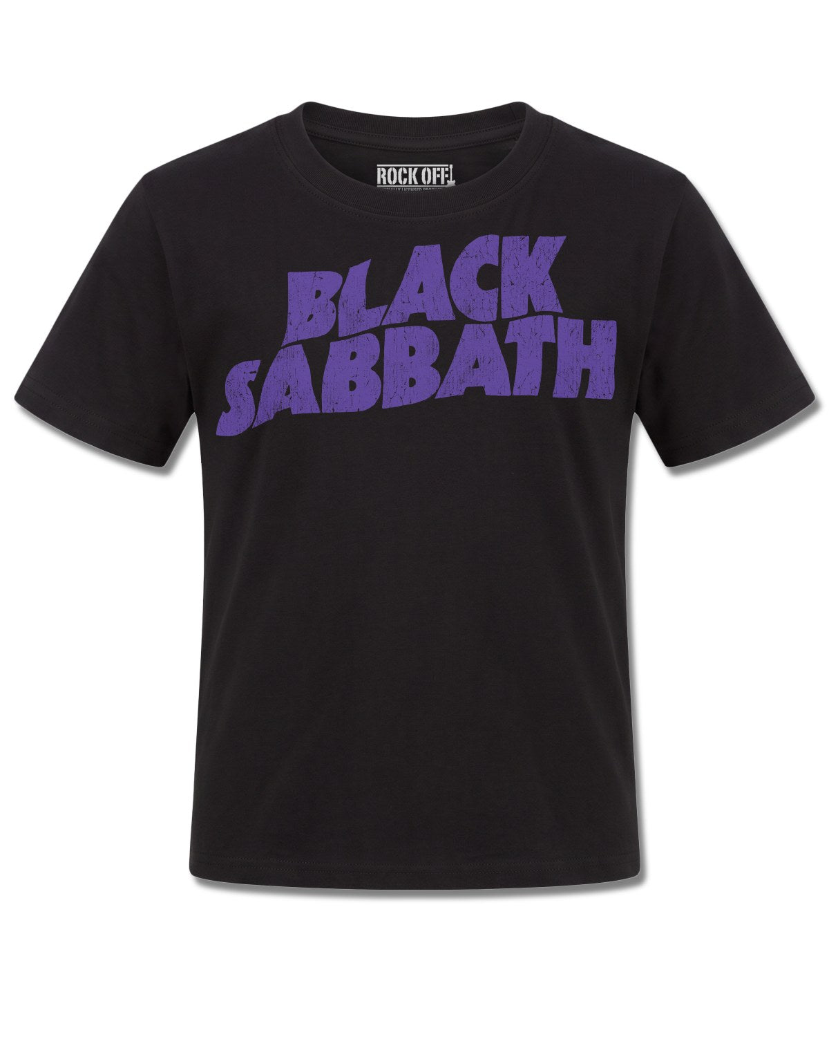Black Sabbath Wavy Logo (Black Sabbath) design, front view on Black K121, Rock Off Retail official merch