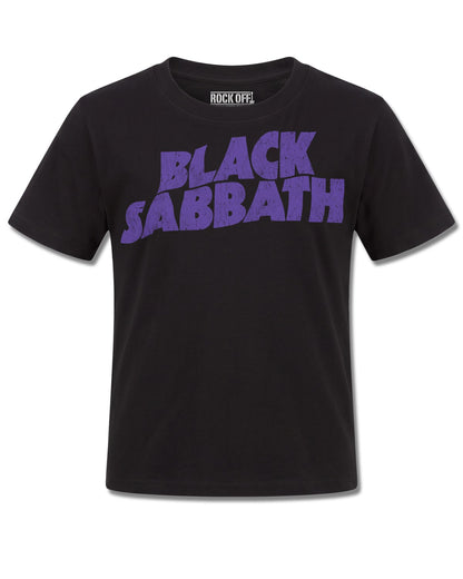 Black Sabbath Wavy Logo (Black Sabbath) design, front view on Black K121, Rock Off Retail official merch