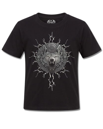 Spiral Valhalla design, front view on Black K121, Rock Off Retail official merch