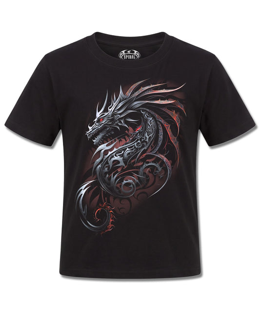 Spiral Dragon Shards design, front view on Black K121, Rock Off Retail official merch