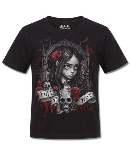 Spiral Full Of Woe design, front view on Black K121, Rock Off Retail official merch
