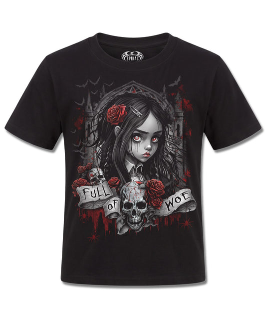 Spiral Full Of Woe design, front view on Black K121, Rock Off Retail official merch