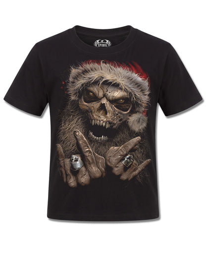 Spiral Rock Santa design, front view on Black K121, Rock Off Retail official merch
