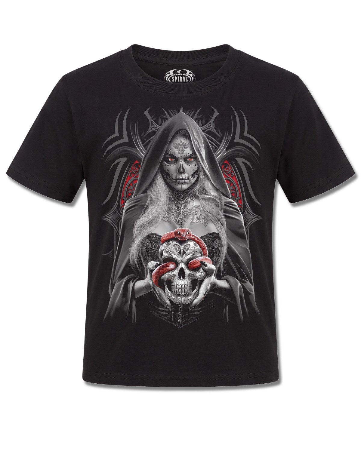 Spiral High Priestess design, front view on Black K121, Rock Off Retail official merch