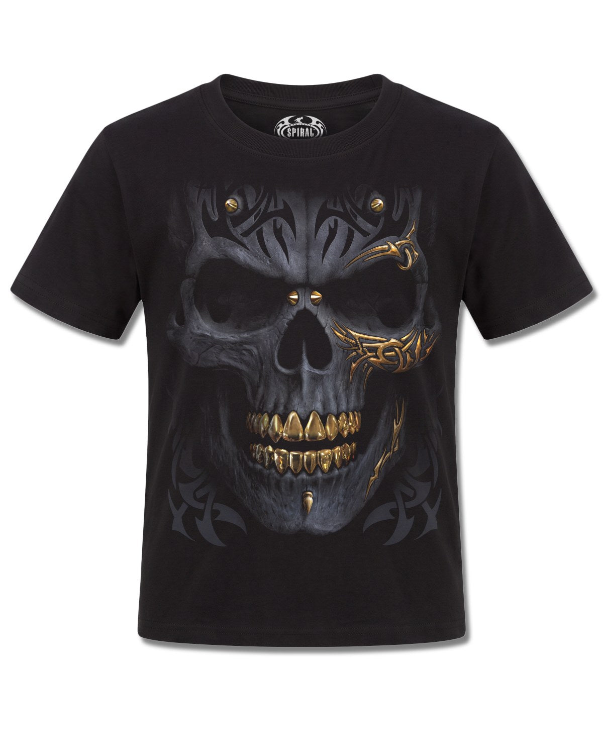 Spiral Black Gold design, front view on Black K121, Rock Off Retail official merch