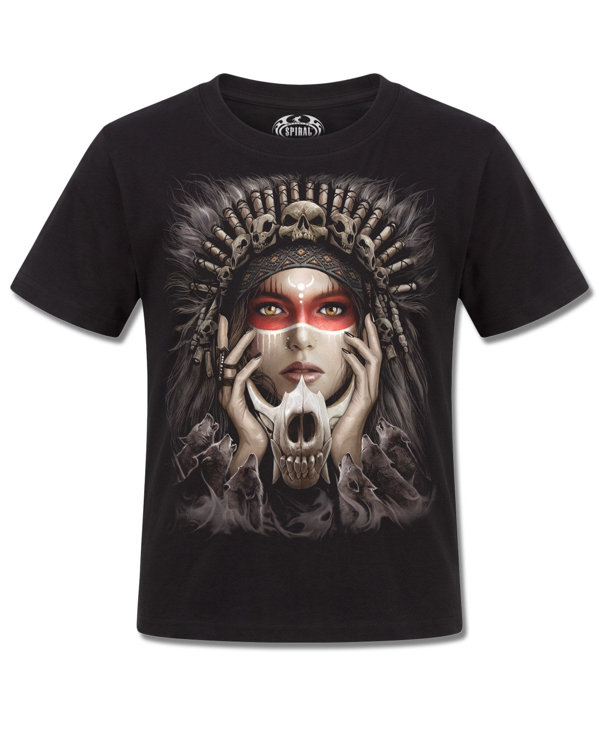 Spiral Cry Of The Wolf design, front view on Black K121, Rock Off Retail official merch