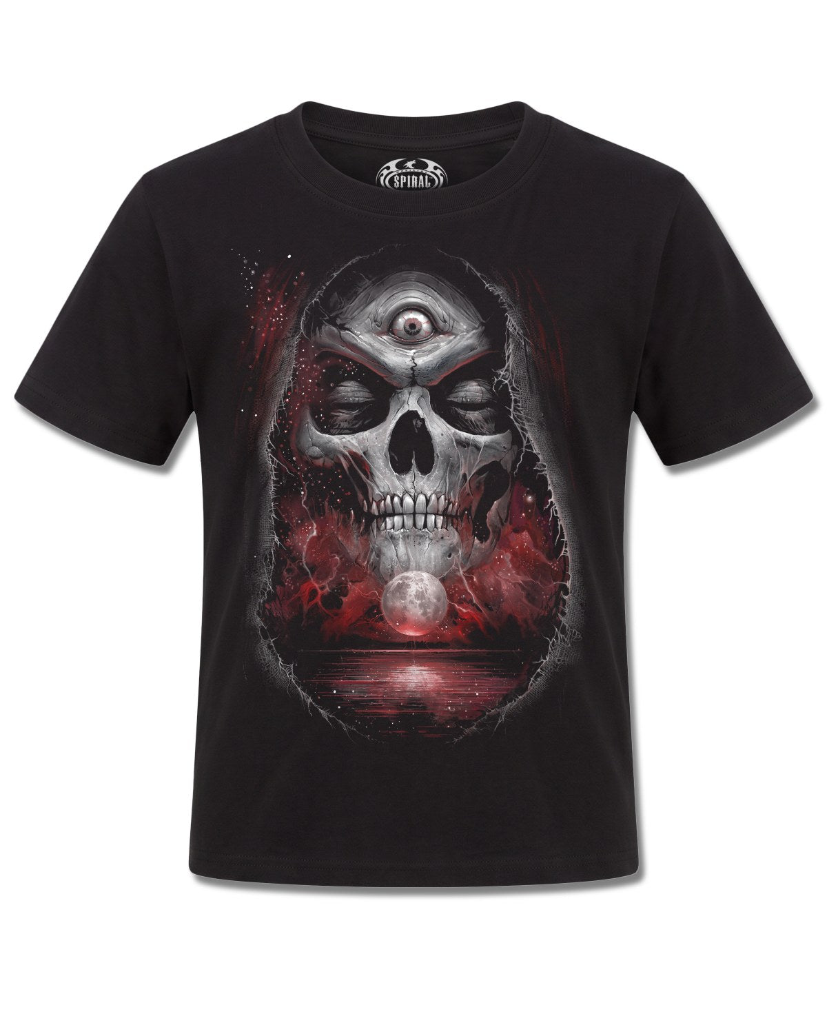 Spiral Third Eye Awakening design, front view on Black K121, Rock Off Retail official merch