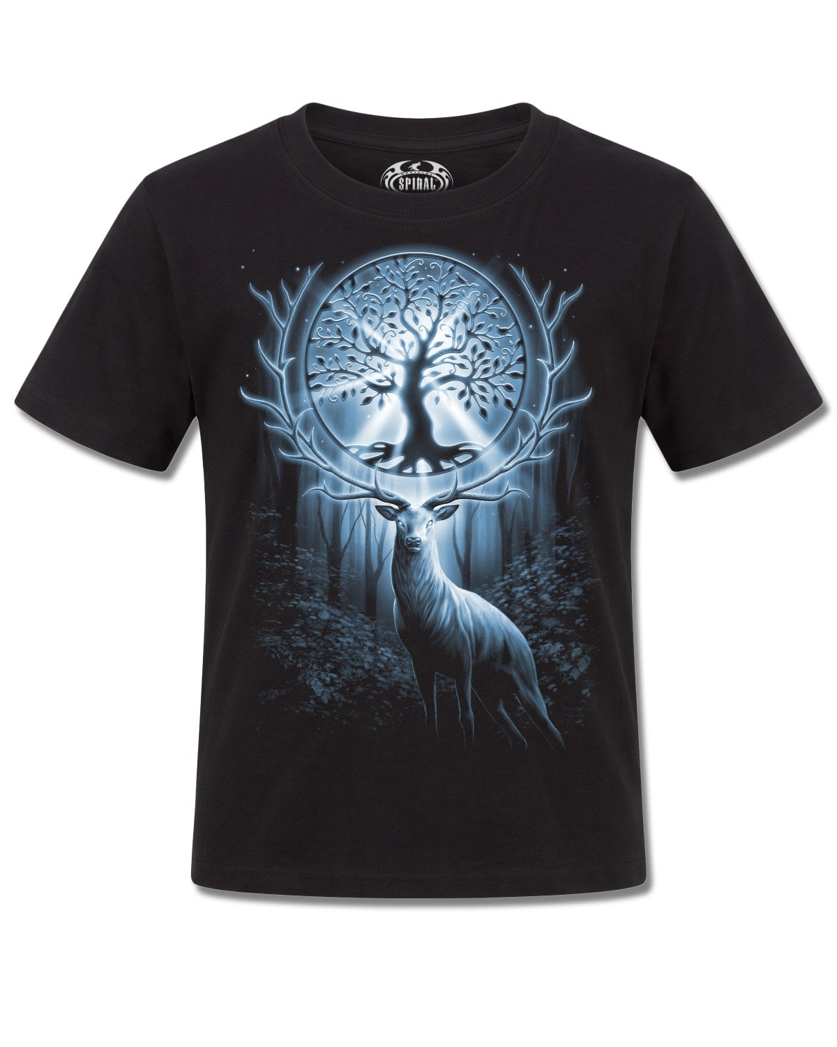 Spiral Tree Of Life design, front view on Black K121, Rock Off Retail official merch
