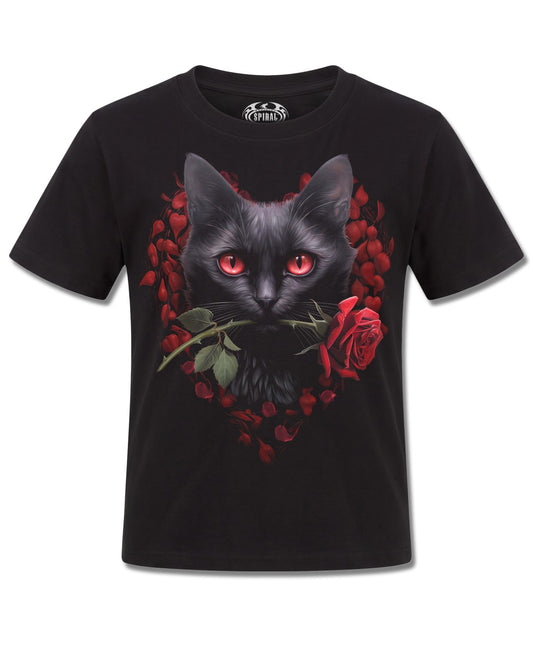 Spiral Cat's Love design, front view on Black K121, Rock Off Retail official merch