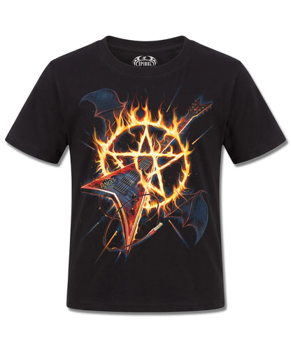 Spiral Hot Metal design, front view on Black K121, Rock Off Retail official merch