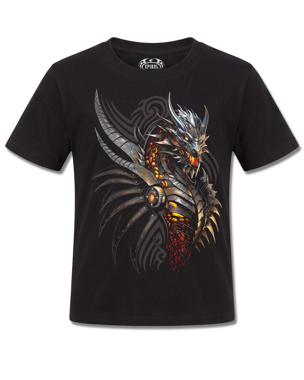 Spiral Razor Back design, front view on Black K121, Rock Off Retail official merch
