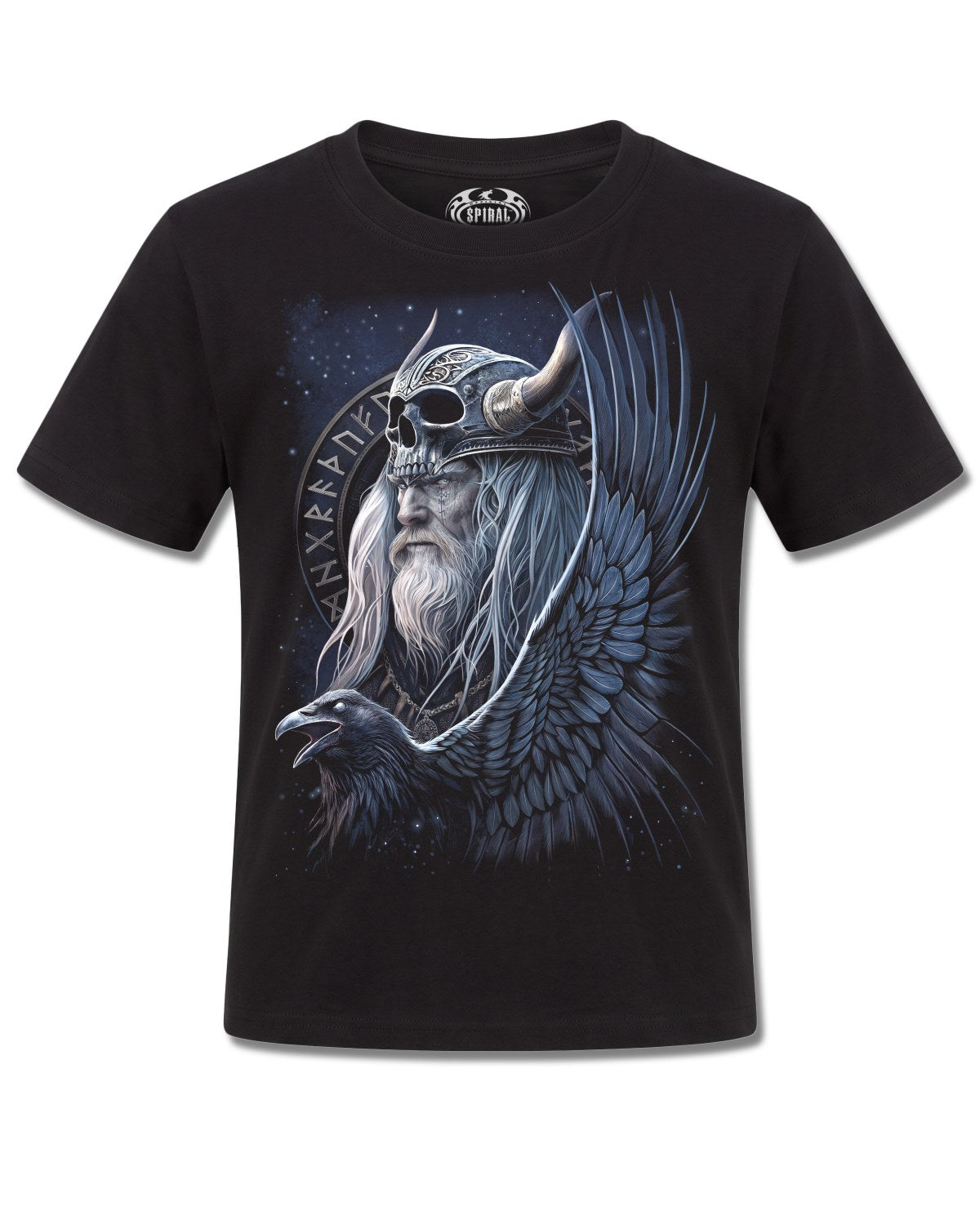 Spiral Odin's Warrior design, front view on Black K121, Rock Off Retail official merch