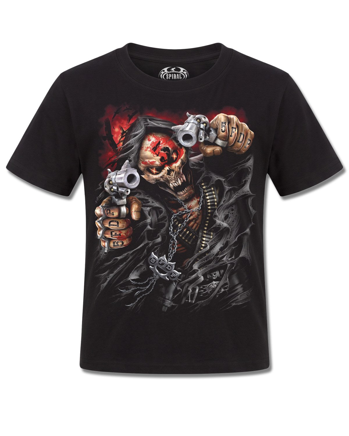 Five Finger Death Punch Assassin (Five Finger Death Punch) design, front view on Black K121, Rock Off Retail official merch