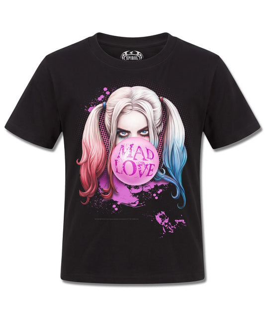DC Comics Harley Quinn Mad Love (Harley Quinn) design, front view on Black K121, Rock Off Retail official merch