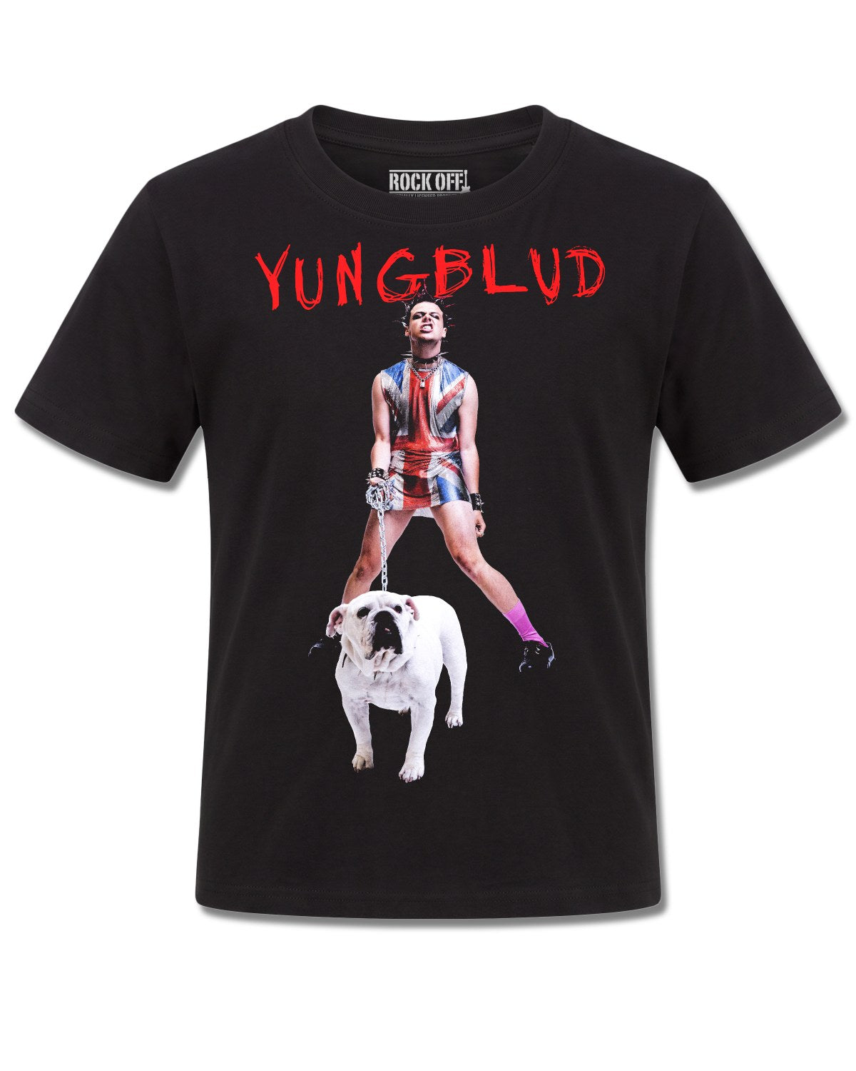 Yungblud Strawberry Lipstick (YUNGBLUD) design, front view on Black K121, Rock Off Retail official merch