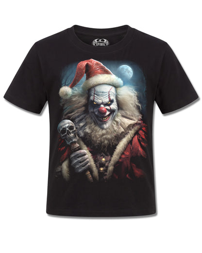 Spiral Santa Clown design, front view on Black K121, Rock Off Retail official merch