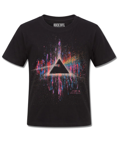 Pink Floyd Dark Side Of The Moon Pink Splatter (Pink Floyd) design, front view on Black K121, Rock Off Retail official merch