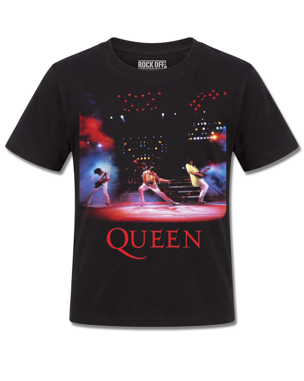 Queen Classic Crest (Queen) design, front view on Black K121, Rock Off Retail official merch