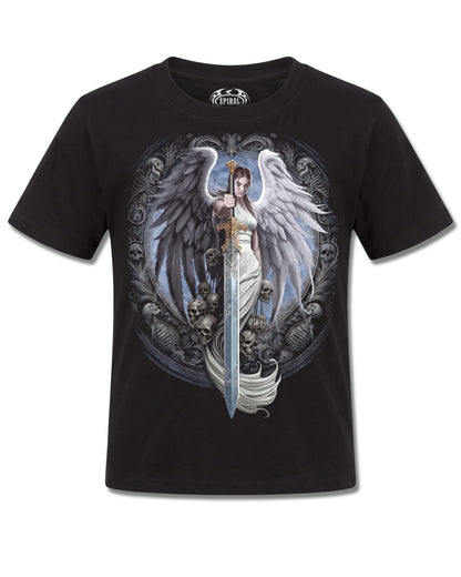 Spiral Angel Sword design, front view on Black K121, Rock Off Retail official merch