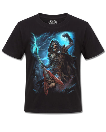 Spiral Dead Metal design, front view on Black K121, Rock Off Retail official merch