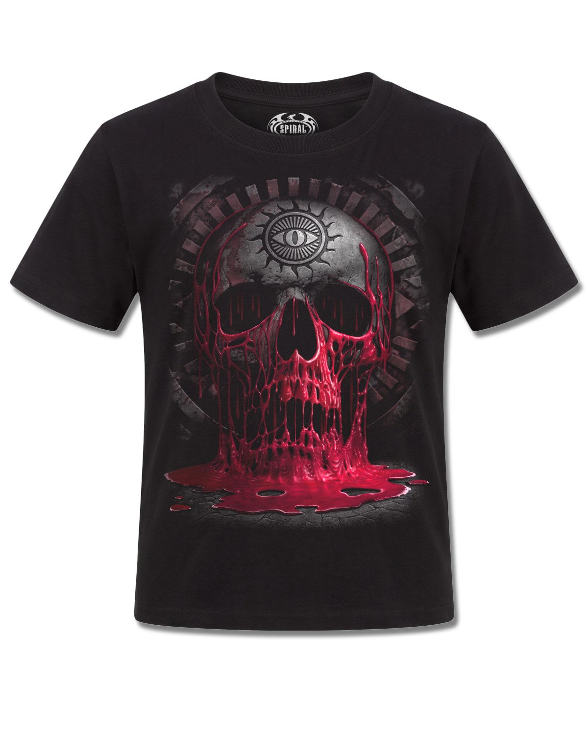 Spiral Bleeding Souls design, front view on Black K121, Rock Off Retail official merch