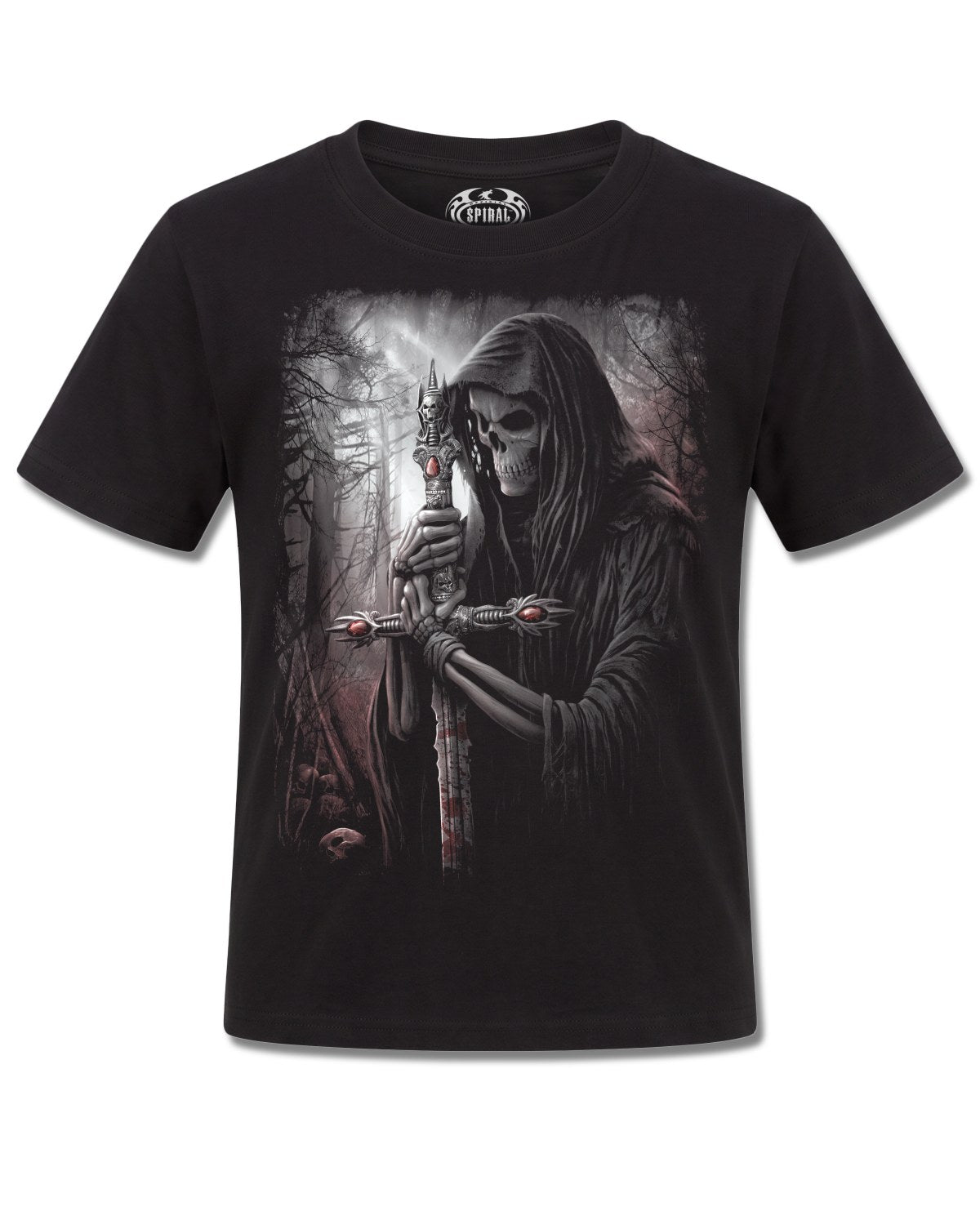 Spiral Soul Searcher design, front view on Black K121, Rock Off Retail official merch